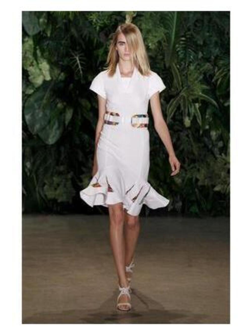 ALTUZARRA White Wave Techno Jersey Dress with Inserted Silk HemSz:38 NEW